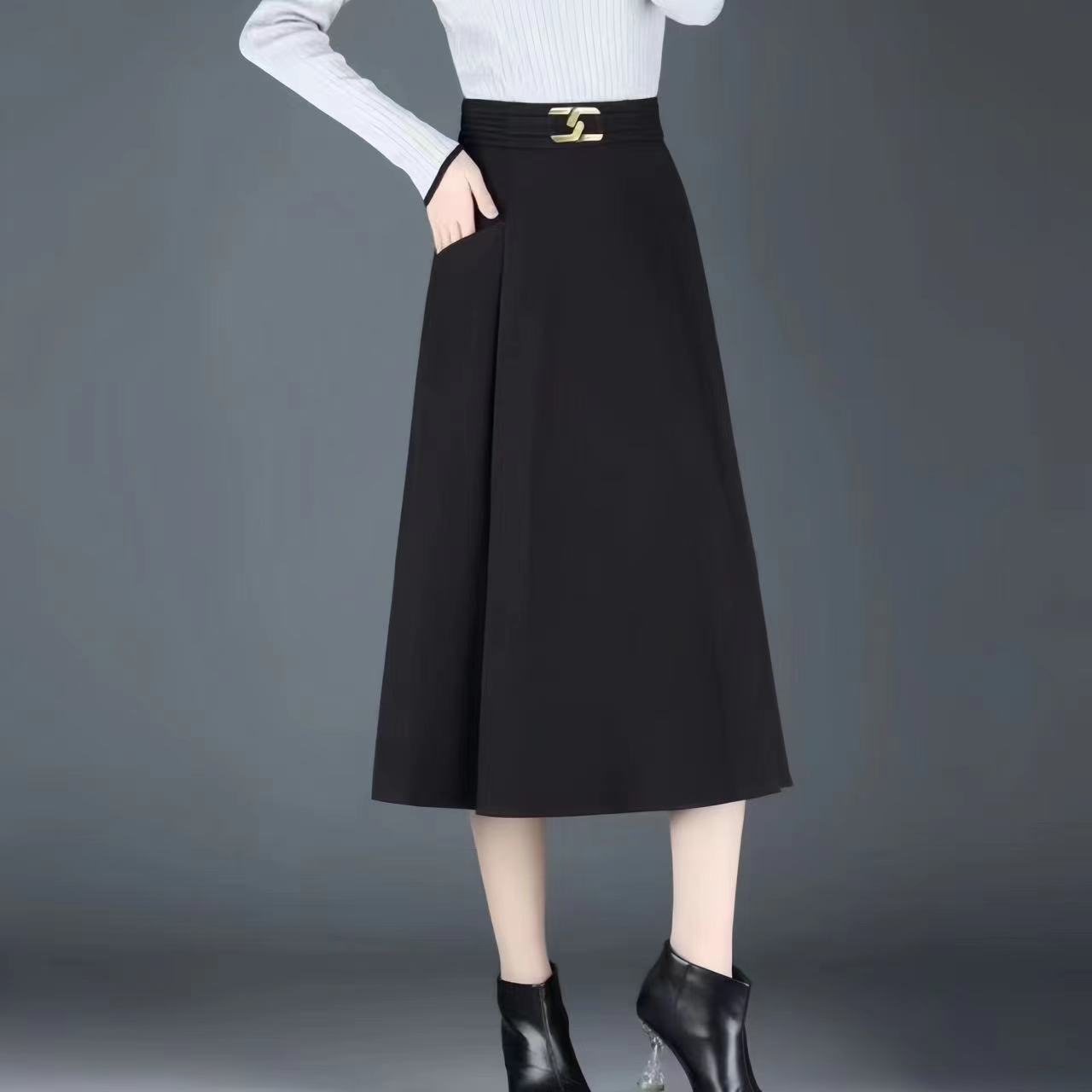 秋冬新款A字裙呢子面料加厚款洋气显瘦遮肉百搭时尚女士半身裙