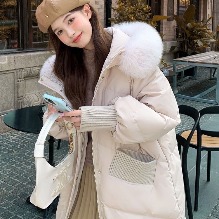 白灵儿同款羽绒服女2023年新款中长款高级感炸街时尚洋气加厚长款