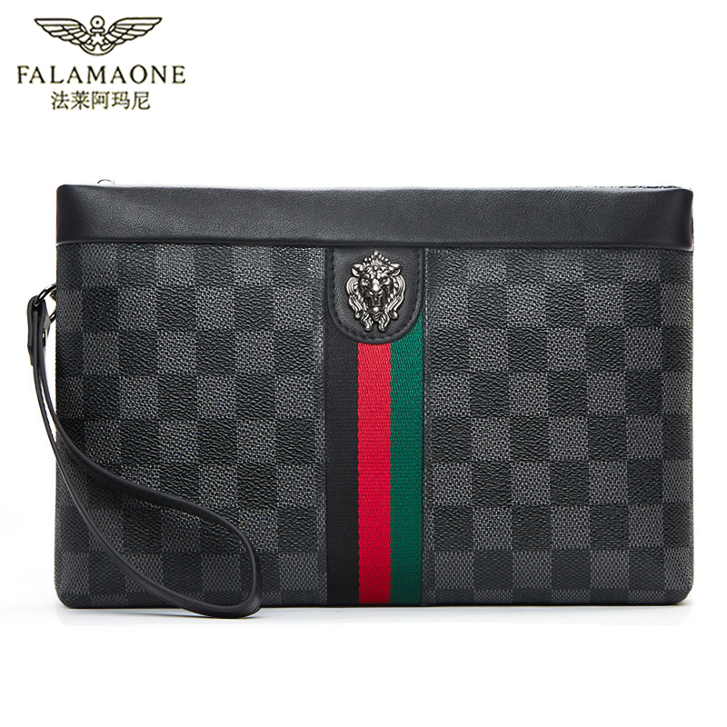 FALAMAONE.法莱阿玛尼正品时尚男士手拿包轻奢百搭休闲格子信封包