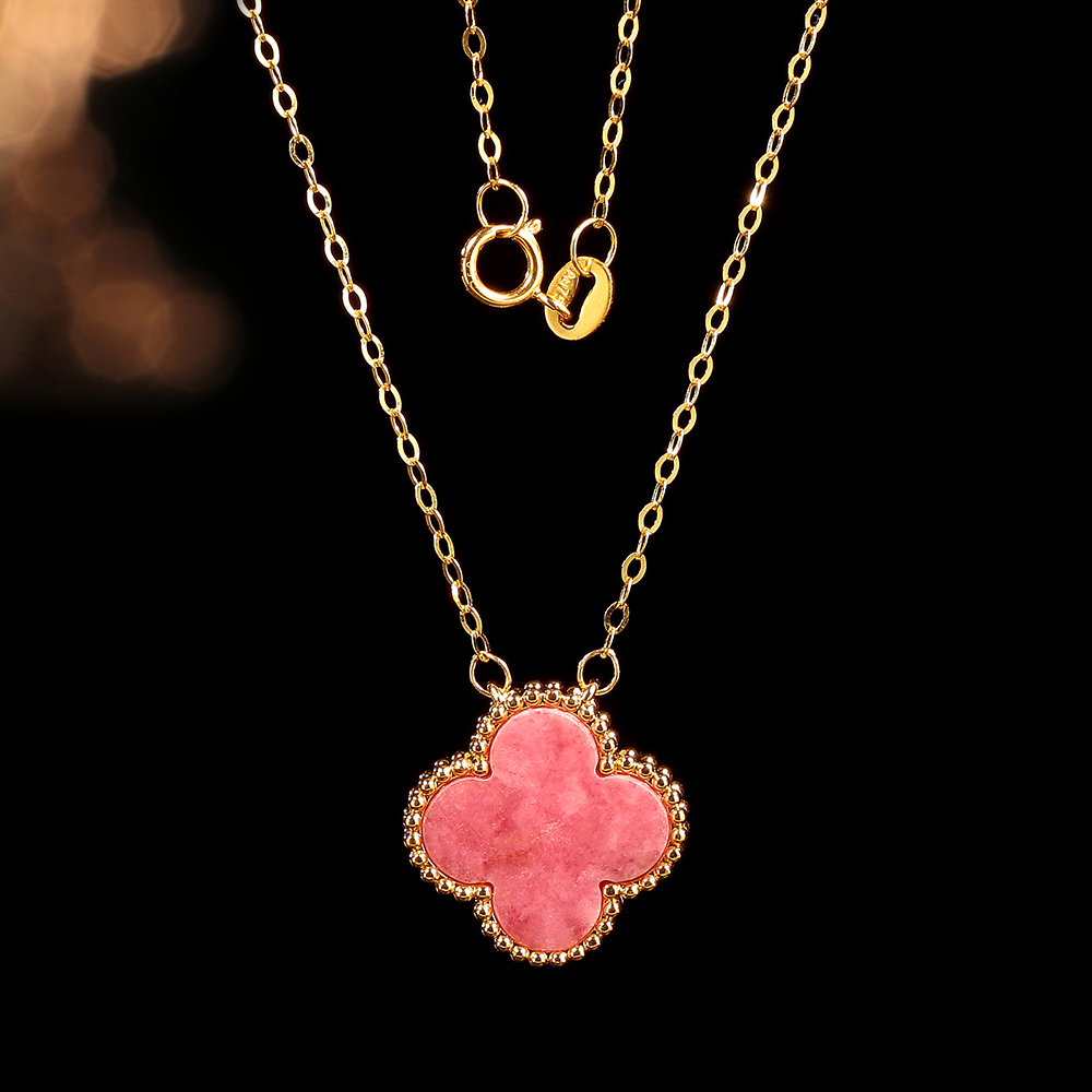 【柴柴】18k金蔷薇石15mm四叶套链