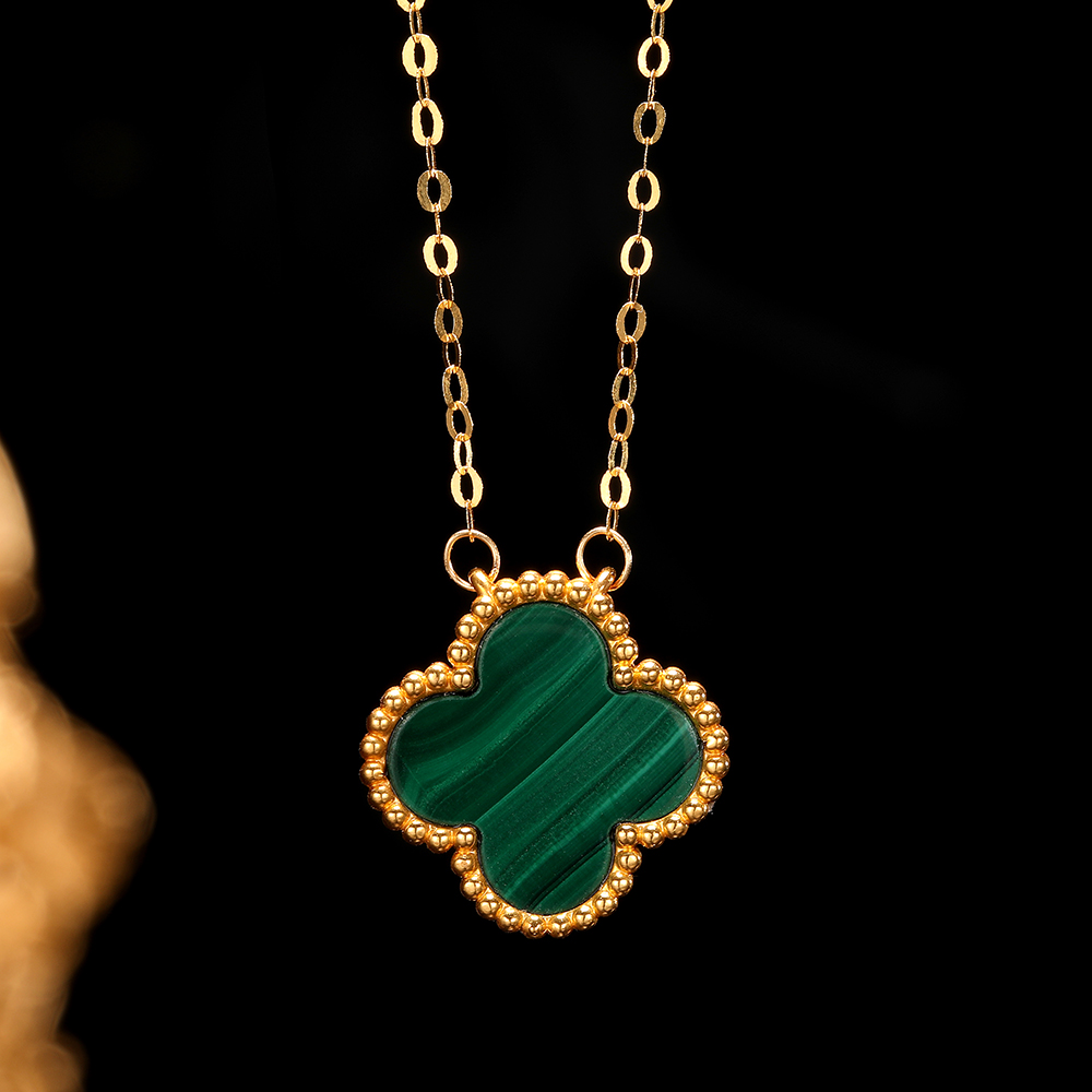 【柴柴专属】18k金豪镶15MM套链孔雀石四叶  时尚经典轻奢百搭简