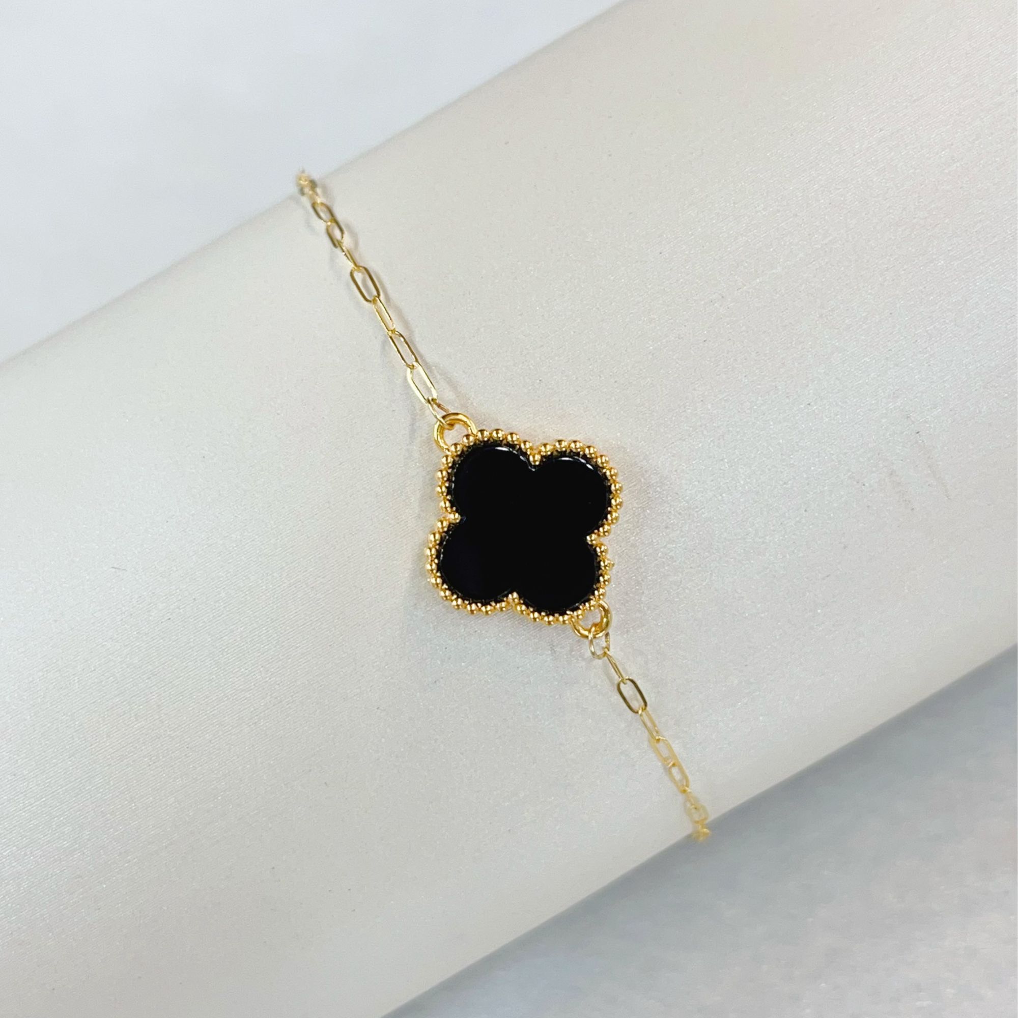 【柴柴】18k金黑玛瑙卡链13mm单花手链