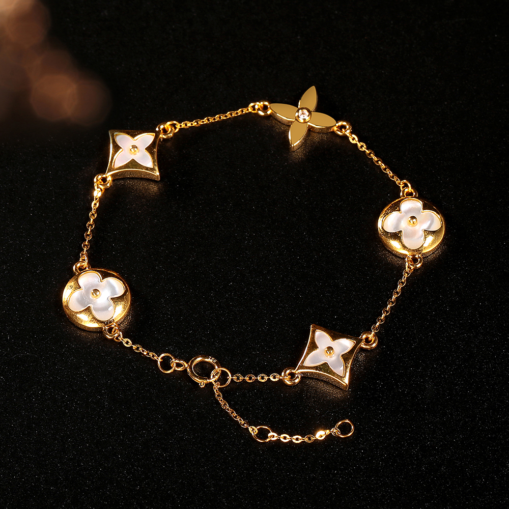 【周周专属】18k金白贝母老花五花手链 时尚百搭经典 五金女孩