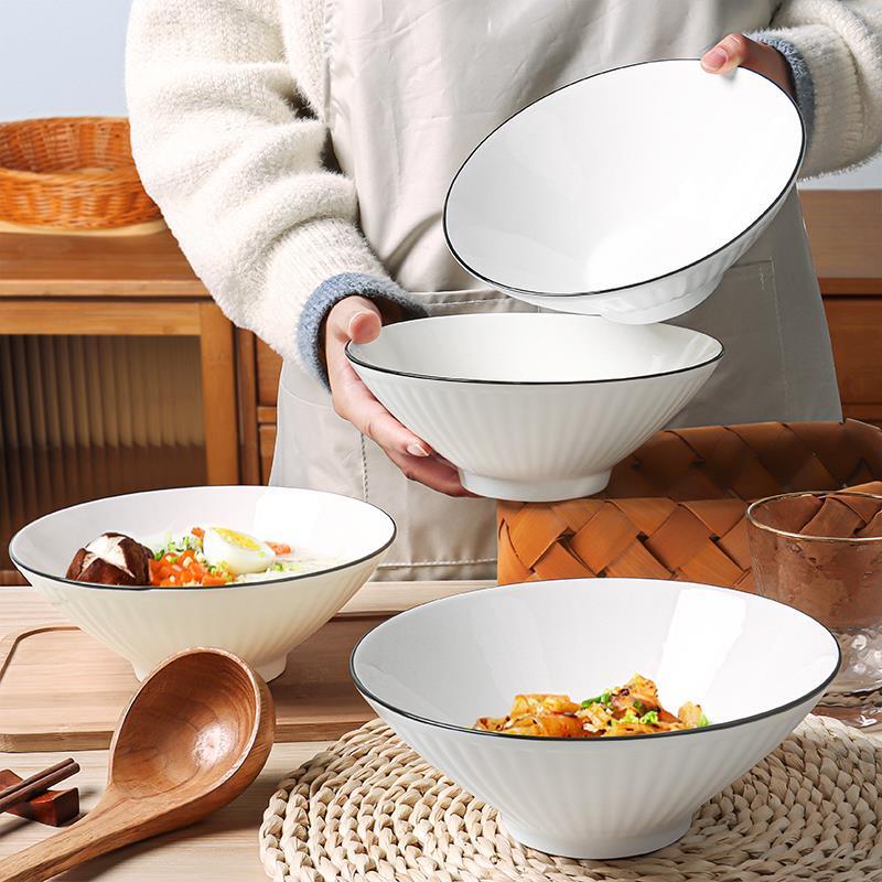 陶园春纯白8英寸斗笠碗4个装健康简约家用陶瓷釉下彩餐具套装面碗