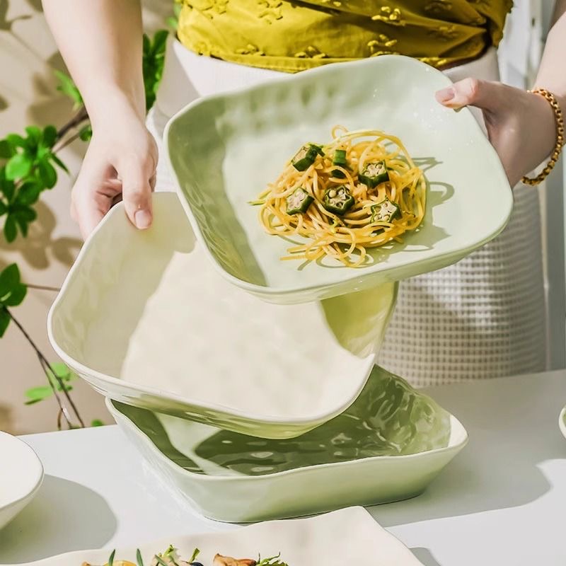 陶园春石纹芬利兰8英寸方盘4个装家用简约陶瓷釉下彩餐具套装菜盘