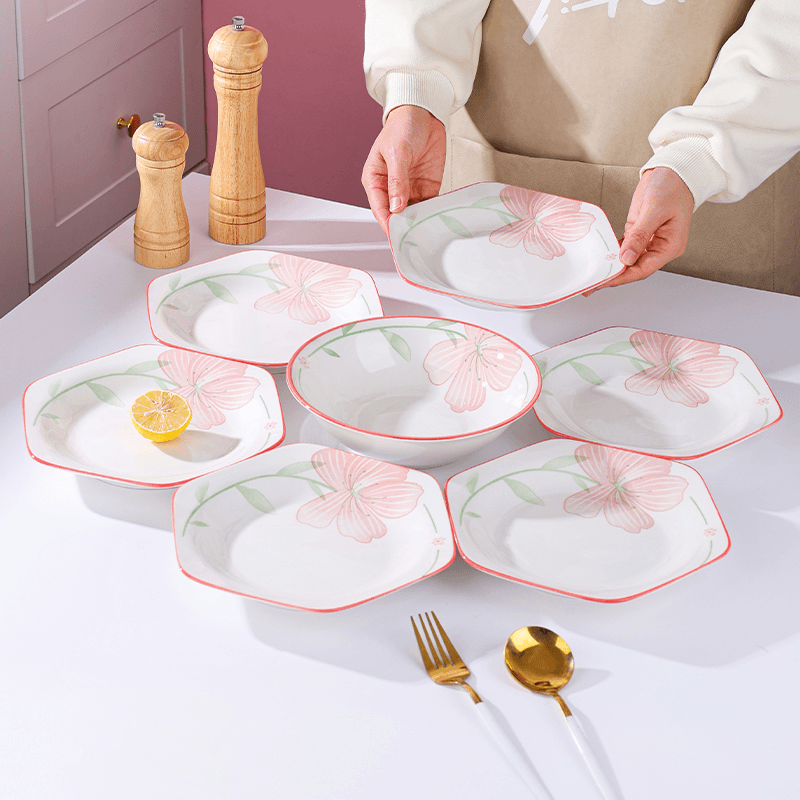 【陶园春】姹紫嫣红7件套中式家用陶瓷釉下彩碗盘餐具套装