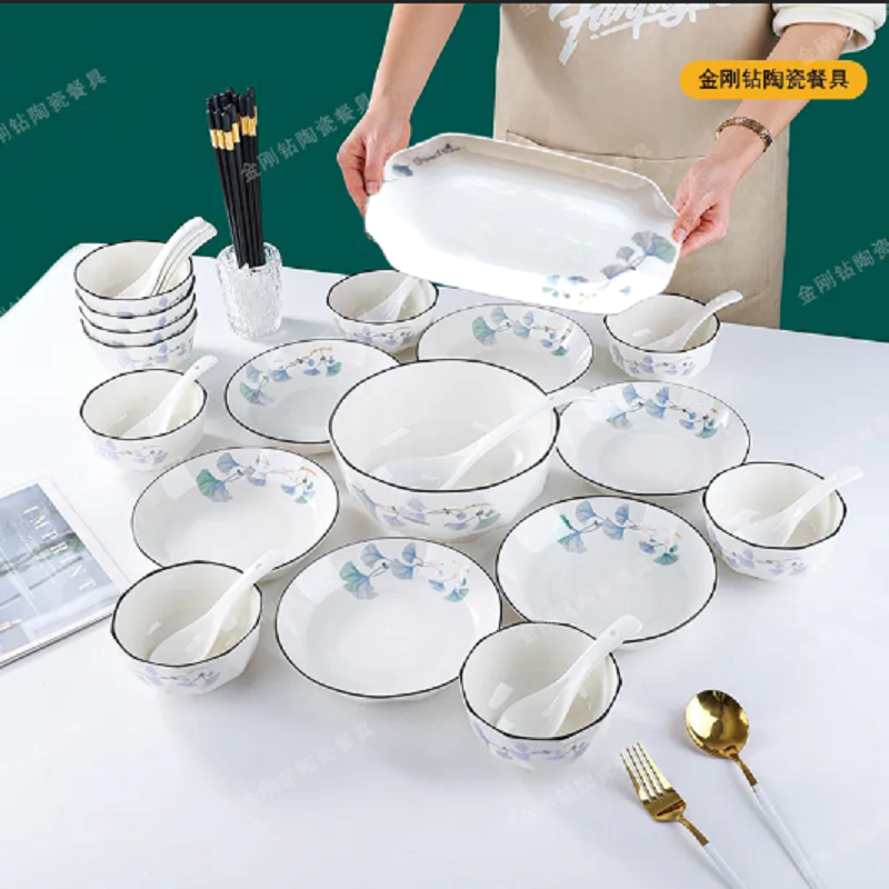 美好时光40件套圆盘合金筷子饭碗陶瓷餐具