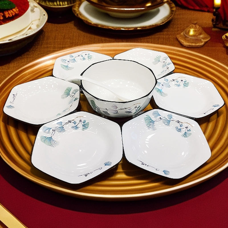 美好时光新六角盘餐具7件套家用创意陶瓷盘碟