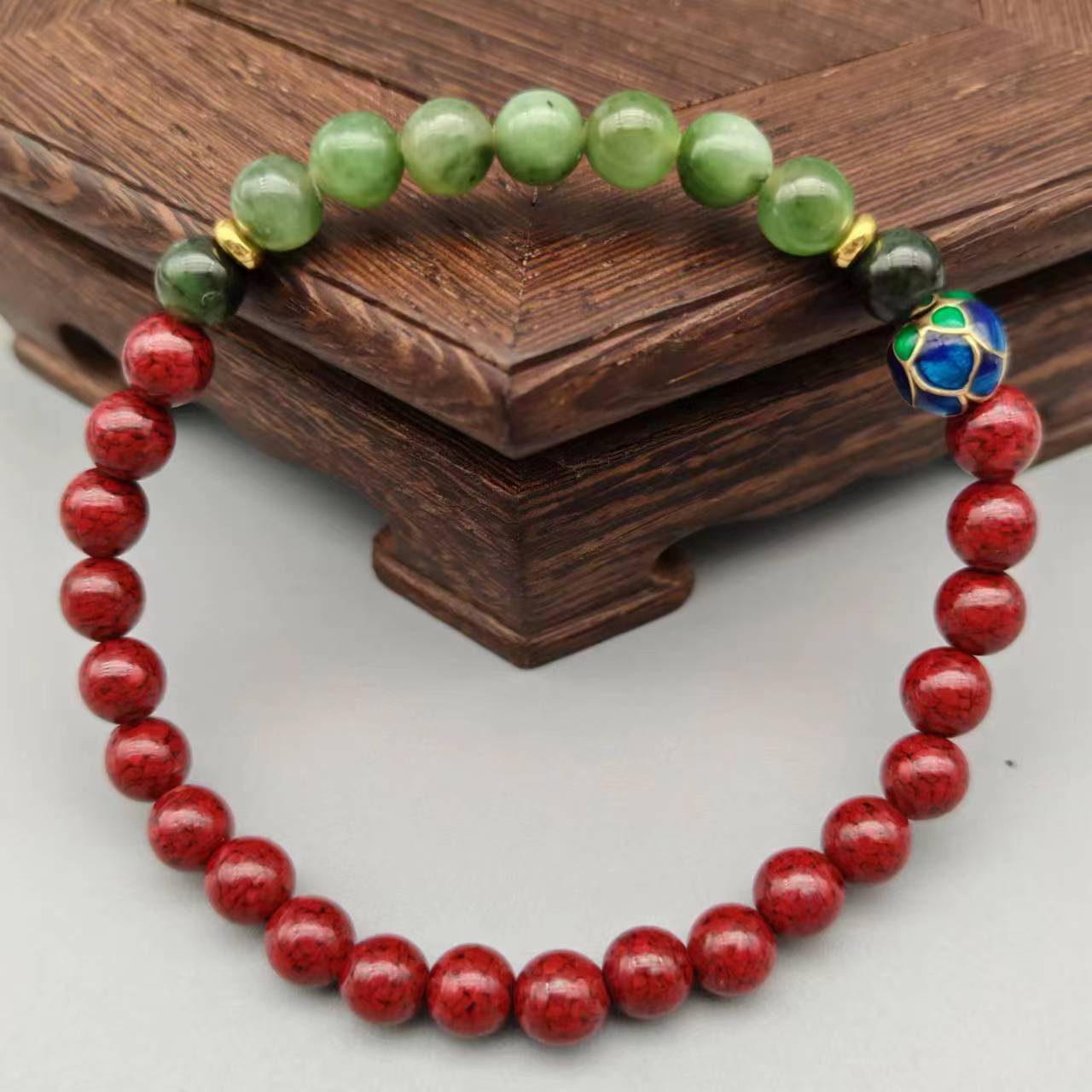 含辰砂工艺品晶体059-块砂6mm配珠莲花配件单圈手串