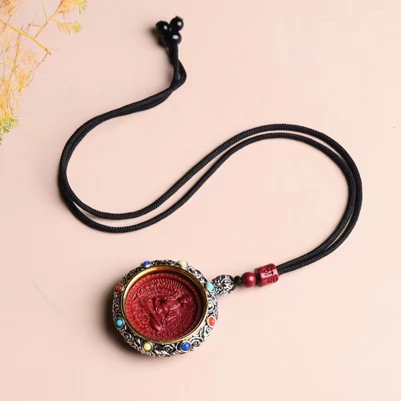 含辰砂工艺品ZD159-紫色雕刻八大守护带转轮吊坠