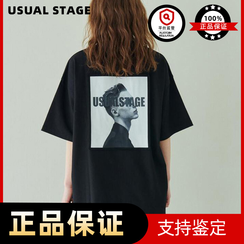 Usual Stage韩国直邮专柜正品背后人物印花短袖宽松百搭T恤
