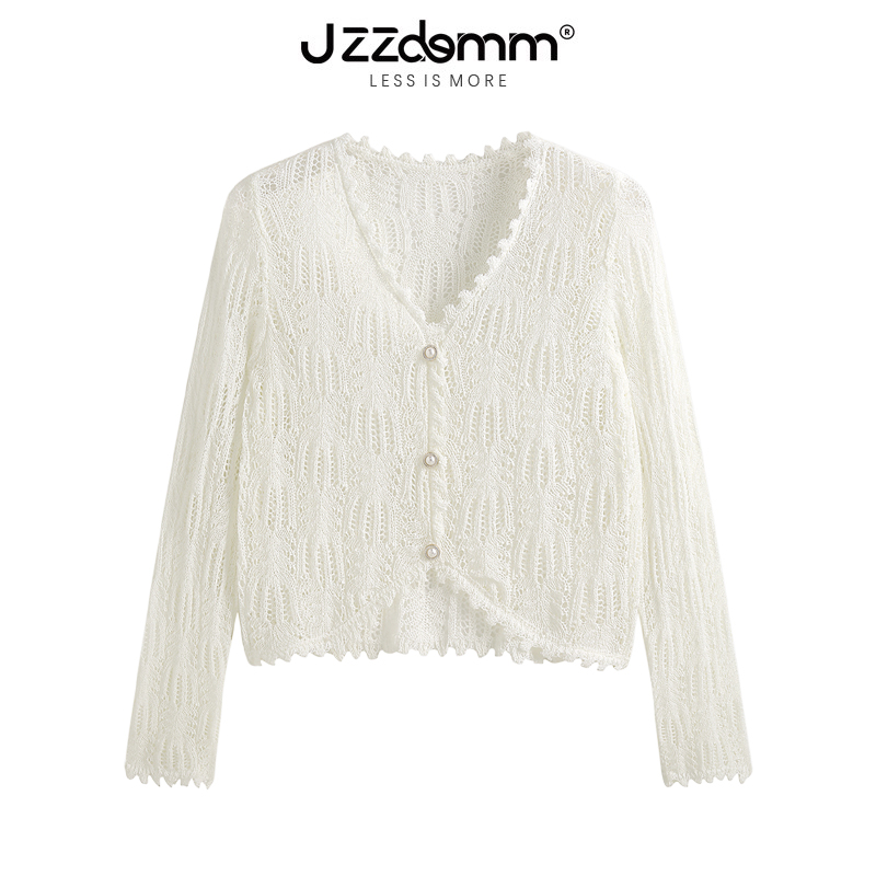 九州诚品/JZZDEMM镂空花纹针织开衫女夏薄款时尚气质修身短款上衣