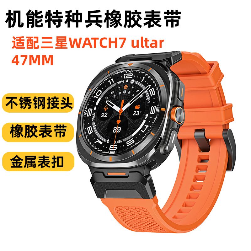 适用新款三星Galaxywatch7Ultra47mm机能特种兵头粒表带橡胶表带