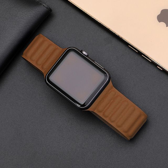皮质iwatch磁吸表带回环适用于苹果手表ultra腕带5代se强磁S8代发