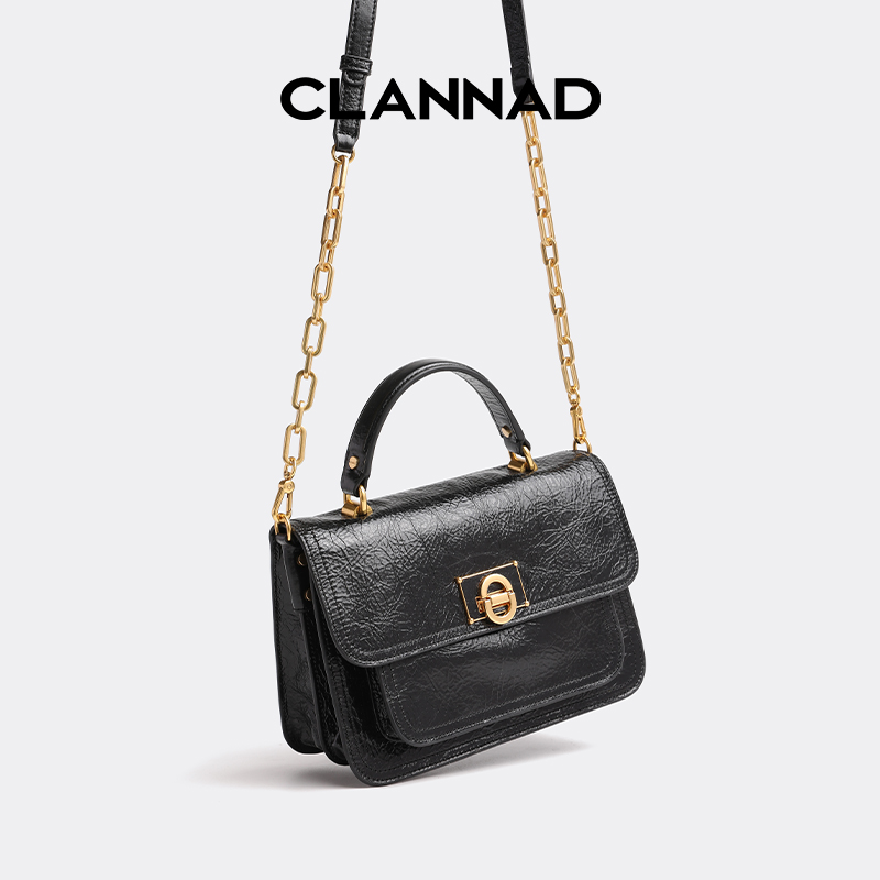 CLANNAD/克兰纳蒂轻奢品牌女包牛皮经典黑色百搭链条单肩斜挎包潮