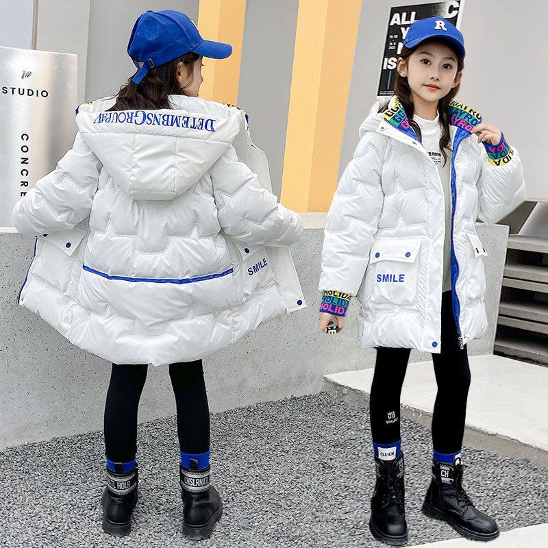 时尚棉服冬季儿童连帽上衣中大童加绒衣服女孩保暖加厚外套洋气