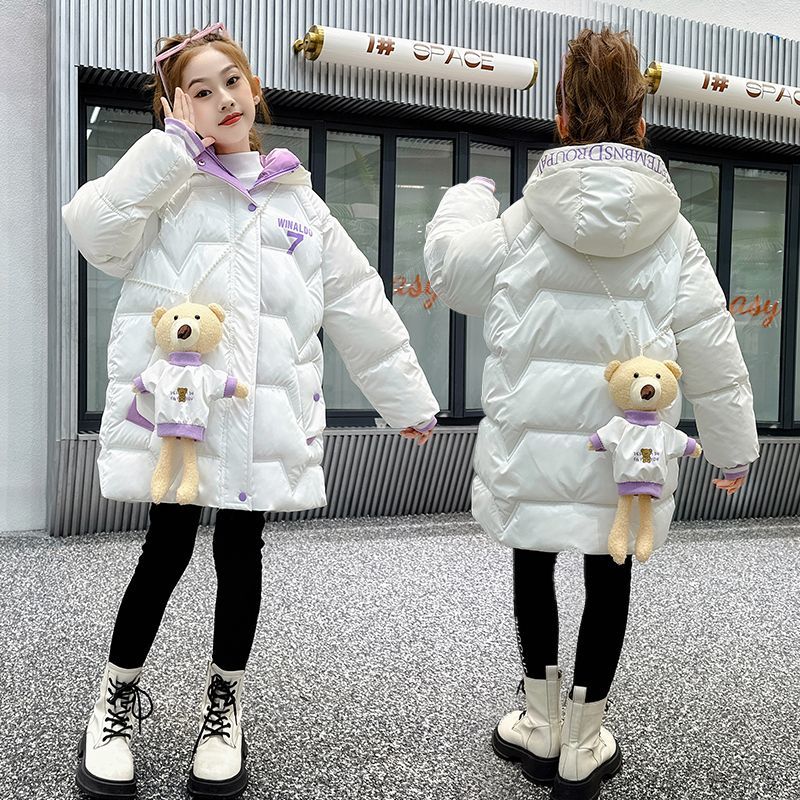 女童连帽棉衣2023新款中大童冬季加绒加厚棉服洋气棉袄外套保暖