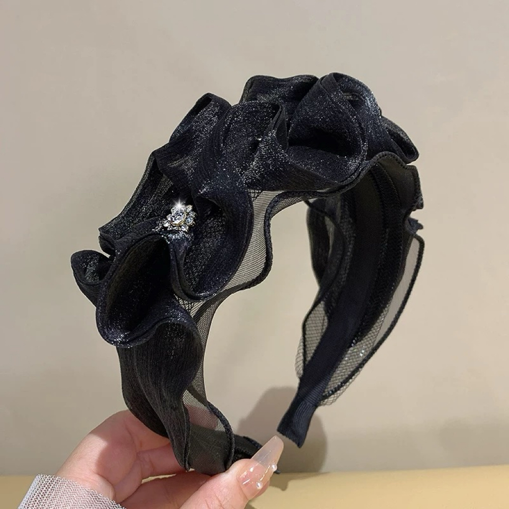 G021法式黑色欧根纱高颅顶发箍高级感轻奢显脸小头箍气质网红百搭