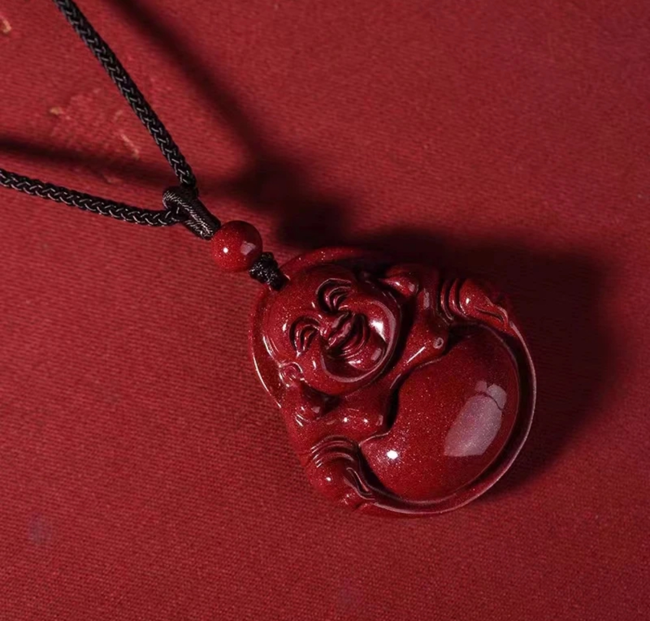 含辰砂工艺品大肚弥勒佛笑佛吊坠紫砂项链挂件可调节男女同款