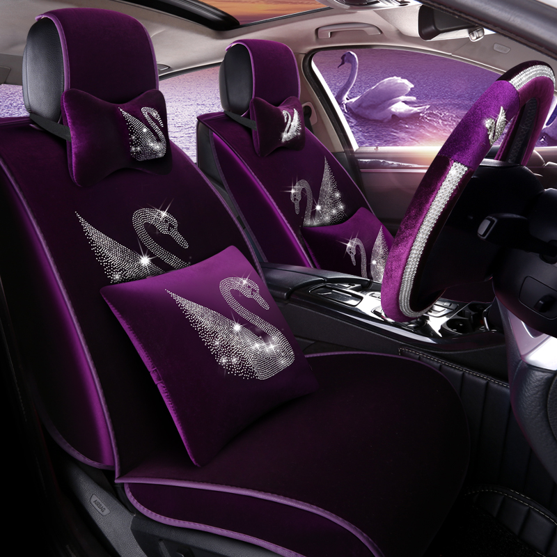 时尚大牌天鹅绒镶嵌施华洛世奇水钻汽车坐垫小车专用座椅套全包座