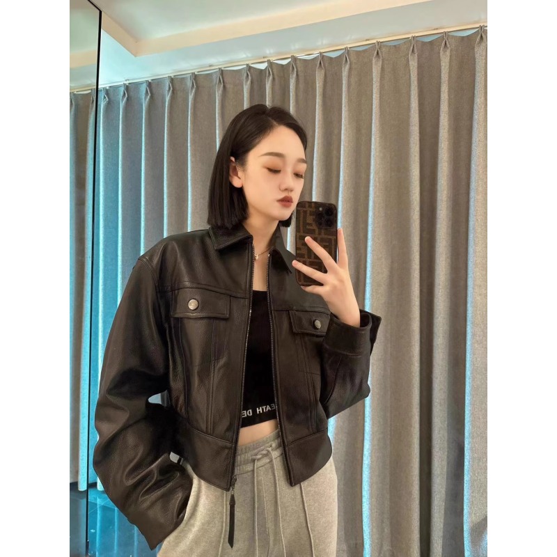 商场同款2025秋冬新款羊皮革短款质感拉链皮夹克外套上衣5400846