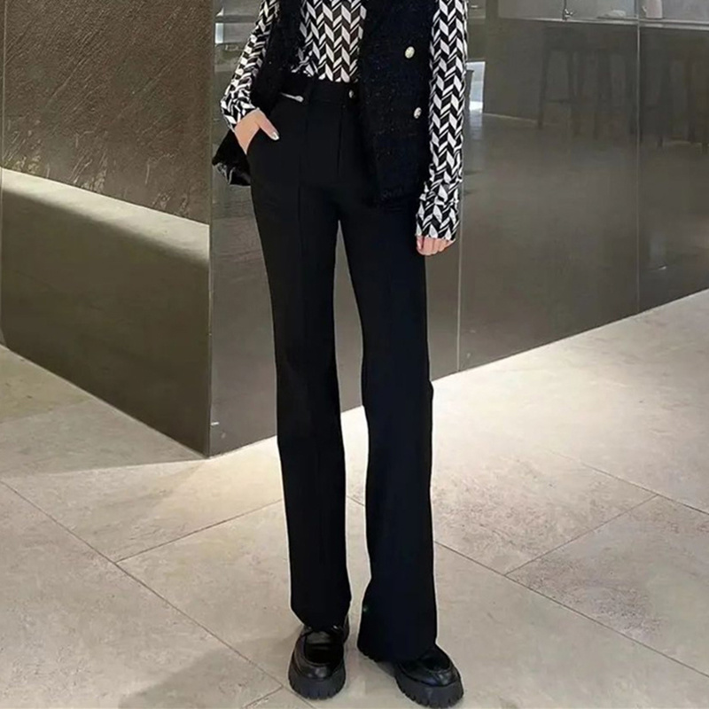 2025新款春时尚高腰拉链口袋休闲显瘦微喇加绒裤长裤女1100429