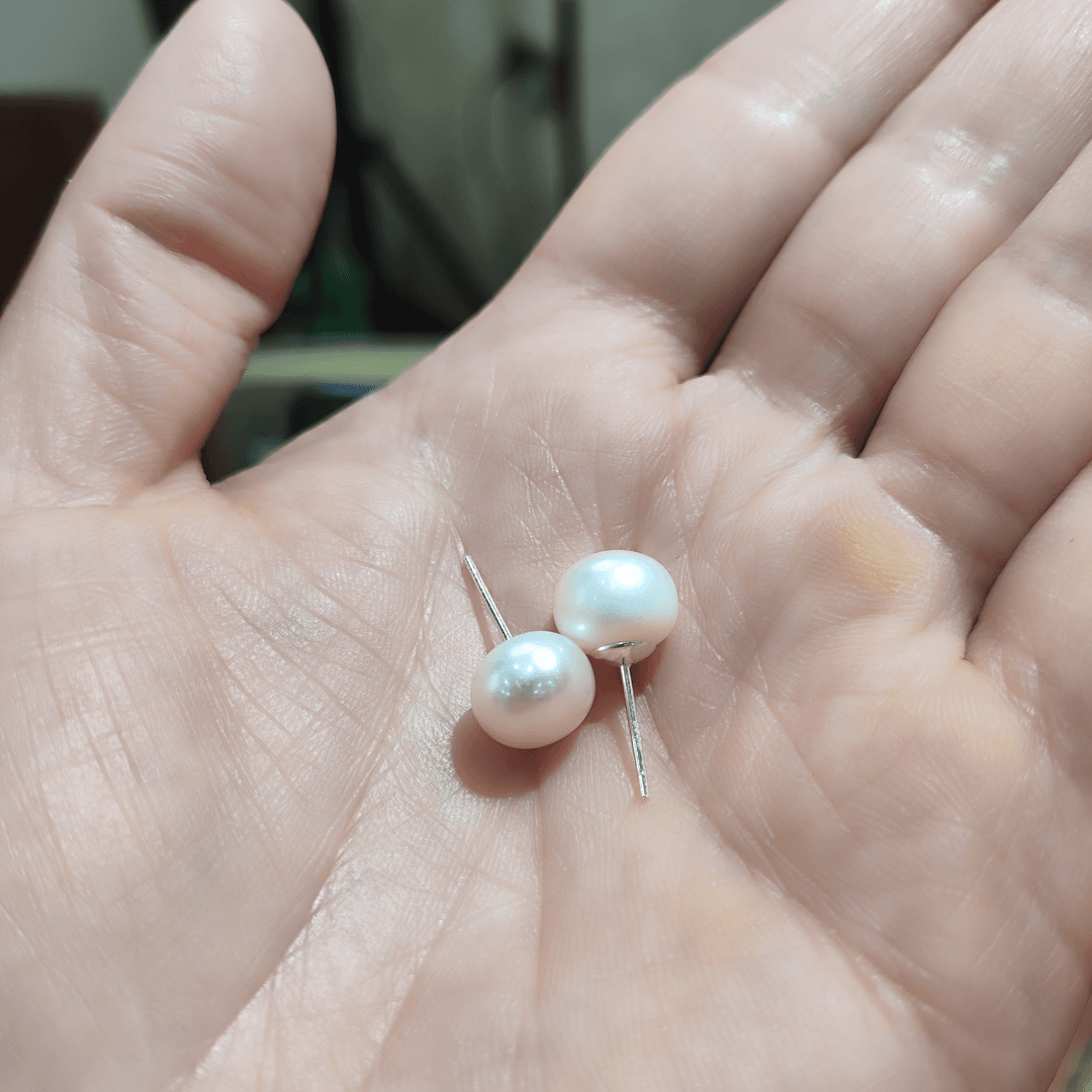 天然淡水珍珠9N气质耳钉足银耳针款