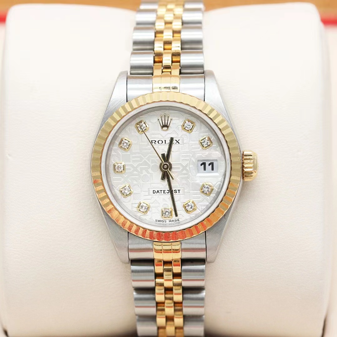 99新 Rolex/劳力士 日志69173/自动机械女表/间金原钻/26mm/单表