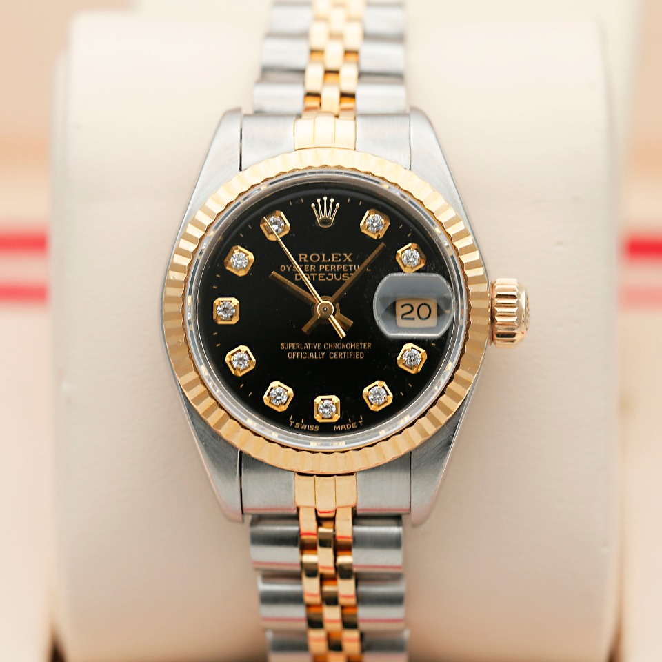 99新 Rolex/劳力士 日志69173/自动机械女表/间金原钻/26mm/单表
