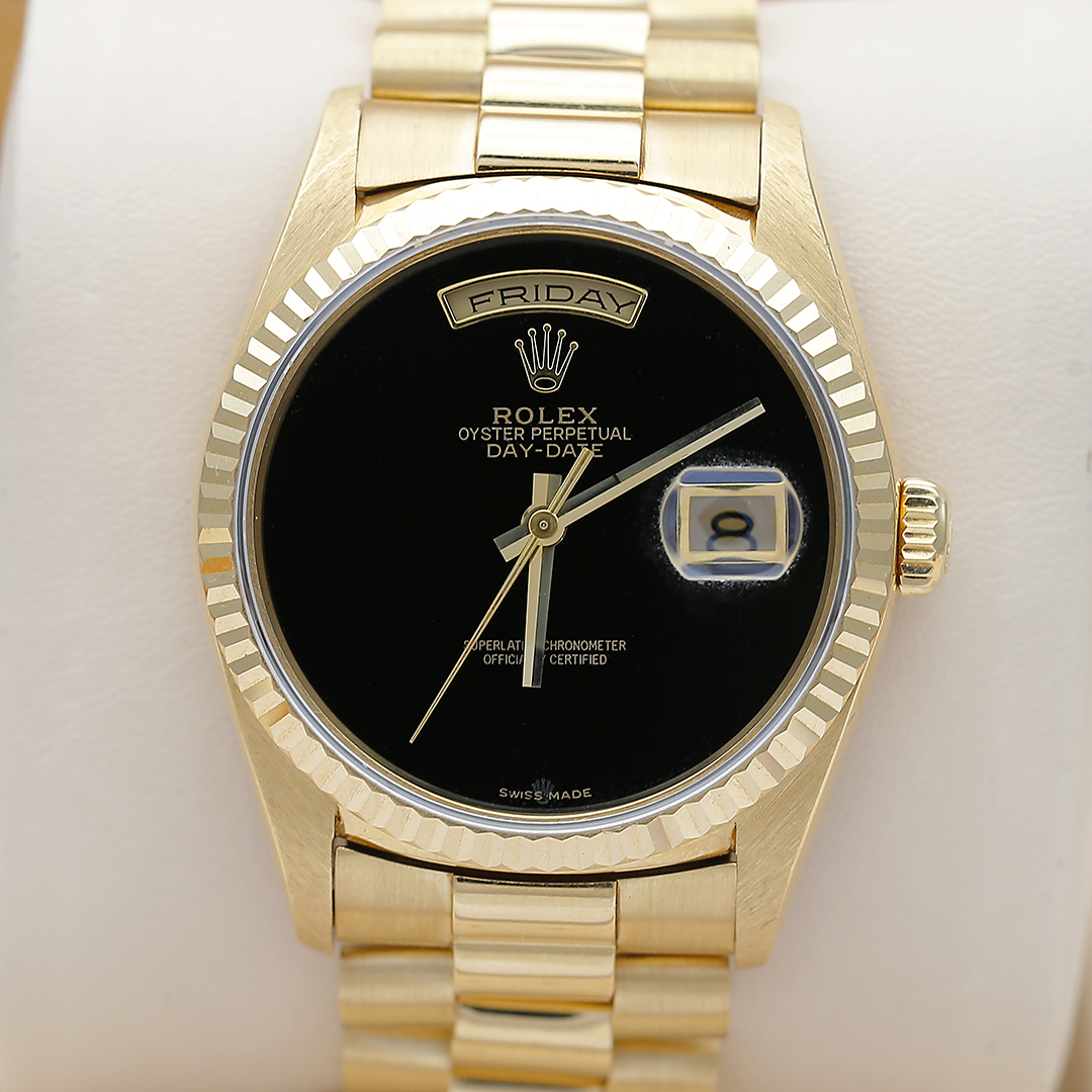 99新 Rolex/劳力士 星期日历18238/无字天书黑盘36mm自动机械单表