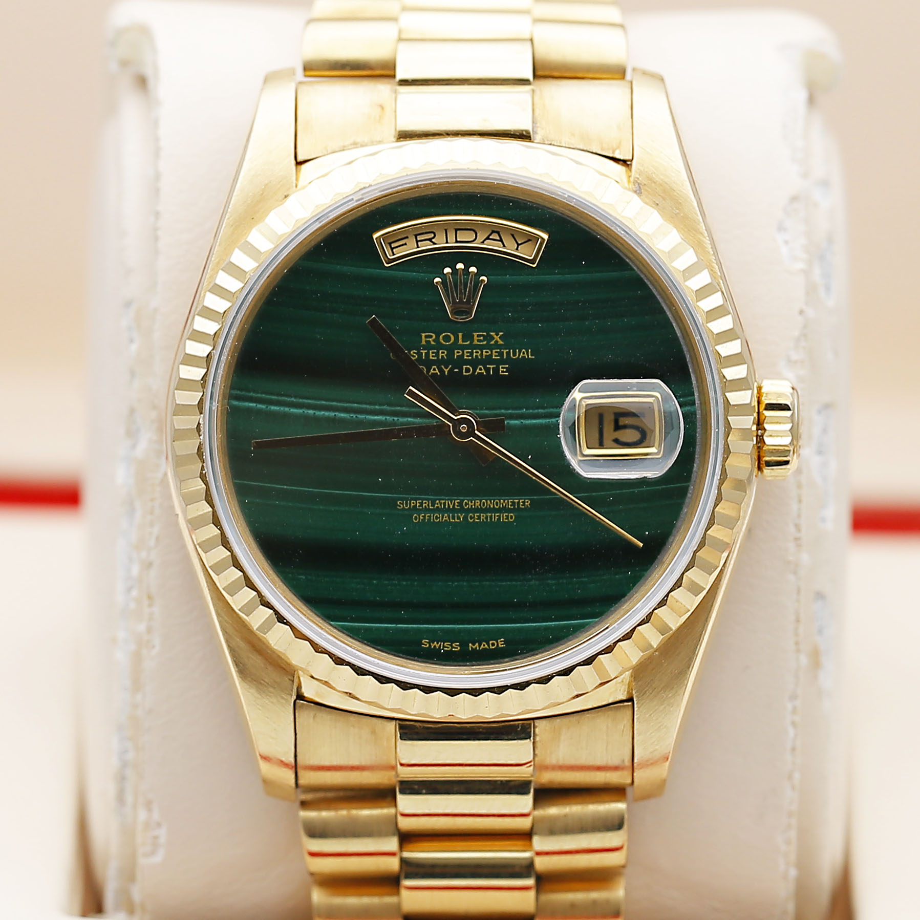 99新 Rolex/劳力士 星期日历孔雀石18238/自动机械男表/36mm/单表