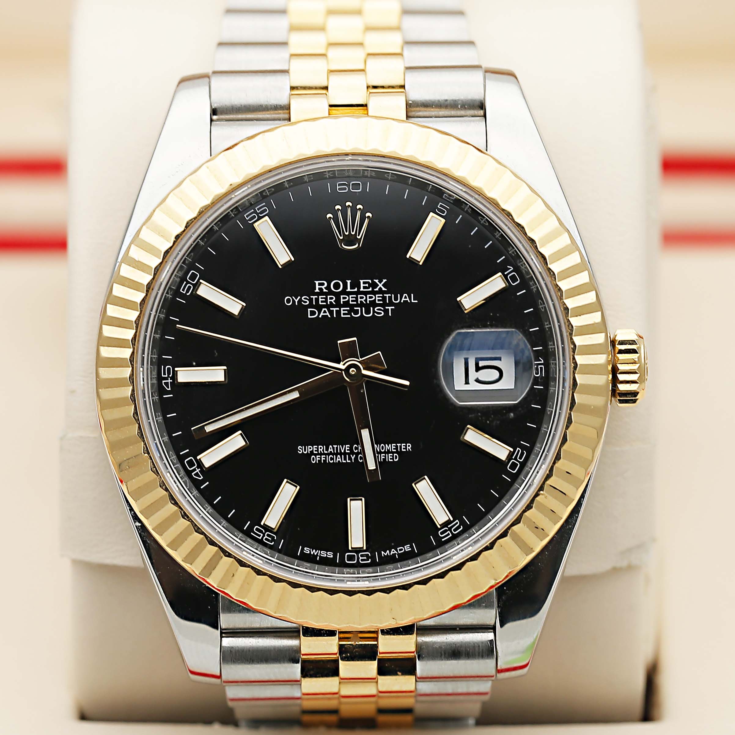 99新 Rolex/劳力士 劳力士日志126333/41mm间黄金黑盘自动机械男