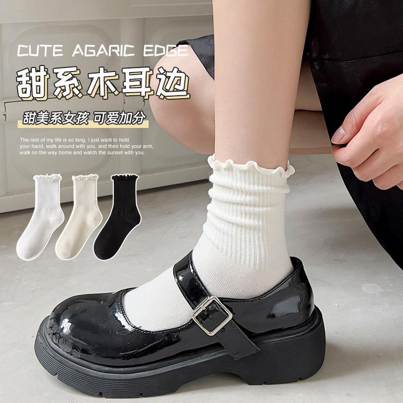 女童白色袜子春夏款中筒袜棉袜花边堆堆袜儿童公主袜女孩长袜秋冬