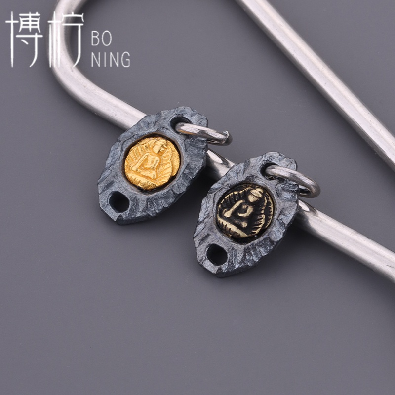 博柠 925银银制品 手工无相佛小吊牌侧挂挂件文玩手串编绳配饰