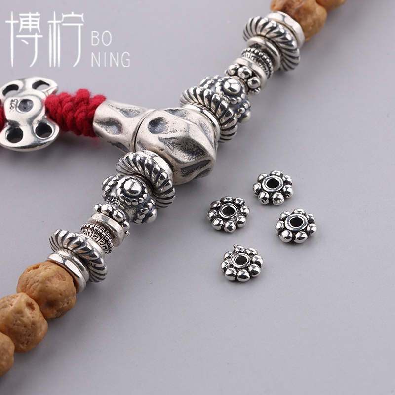 博柠 925银银制品 手工雪花万向轴隔片隔珠垫片文玩108颗手串配饰