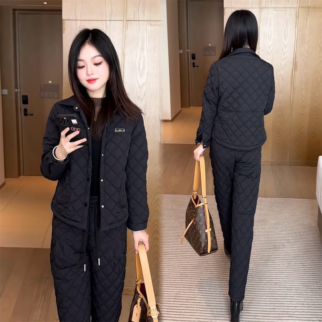 【婉星儿品牌】显瘦网红时尚休闲加绒加厚冬季棉衣棉裤保暖百搭套装