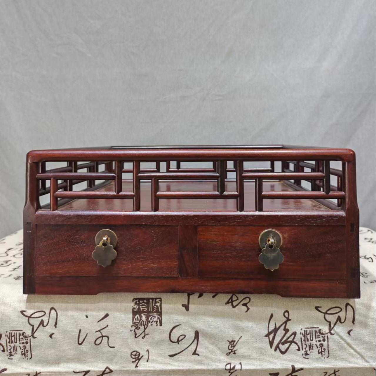 徽韵淘古屋木制简约雕花复古收纳盒都盛盘客厅家用茶柜新中式