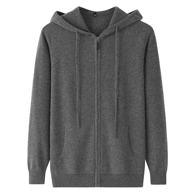 羊绒衫男拉链开衫连帽卫衣100纯山羊绒休闲毛衣外套产鄂尔多斯市