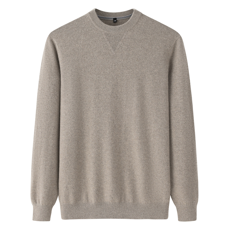 产自鄂尔多斯市羊绒衫男100纯山羊绒圆领套头毛衣针织百搭打底衫