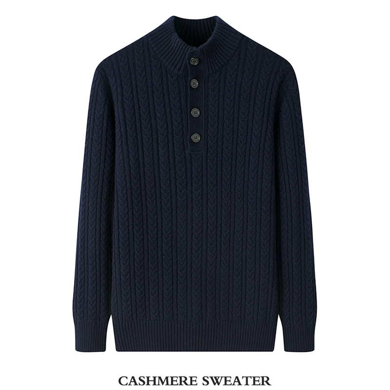 高端羊绒衫男100纯山羊绒立领半开领加厚毛衣绞花针织24秋冬新款