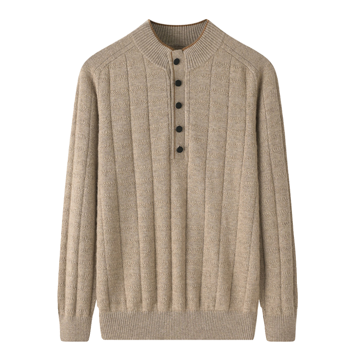 高端羊绒衫男100纯羊绒半开领毛衣绞花半高领套头休闲提花针织衫