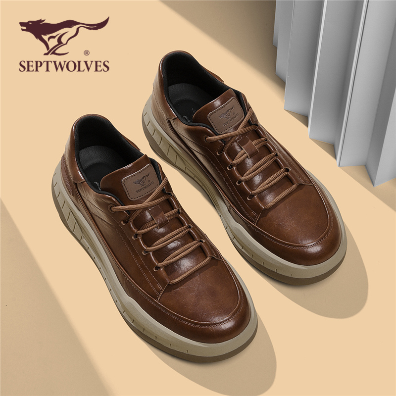 七匹狼男鞋冬季新款男士时尚休闲皮鞋厚底增高板鞋百搭潮流0631