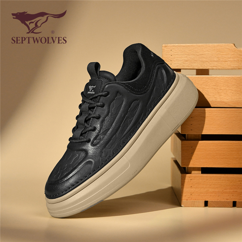 七匹狼官方正品男鞋冬季黑色百搭高级感休闲板鞋男士增高时尚潮鞋