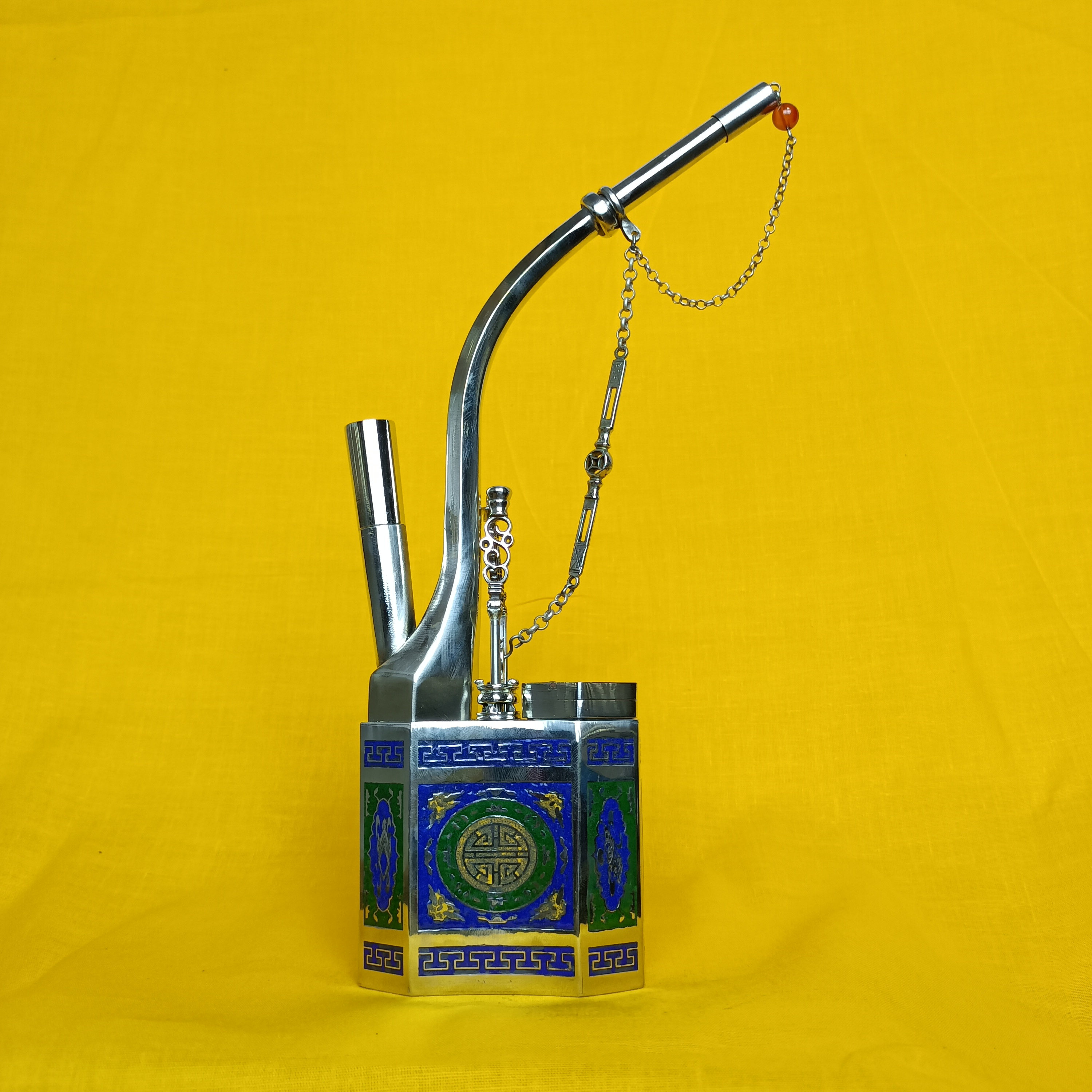 六合六顺纯手工陈连记复古高档精美景泰蓝烧蓝工艺纯国风摆件铜壶