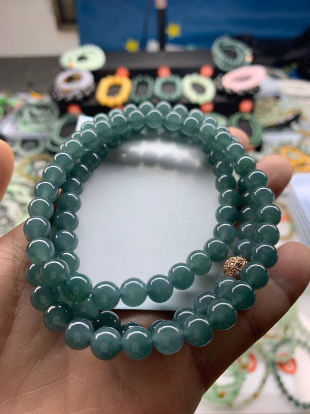天然翡翠a货卡7.5MM蓝水项链妈妈时尚蓝水绿色项链冰蓝项链老蓝水