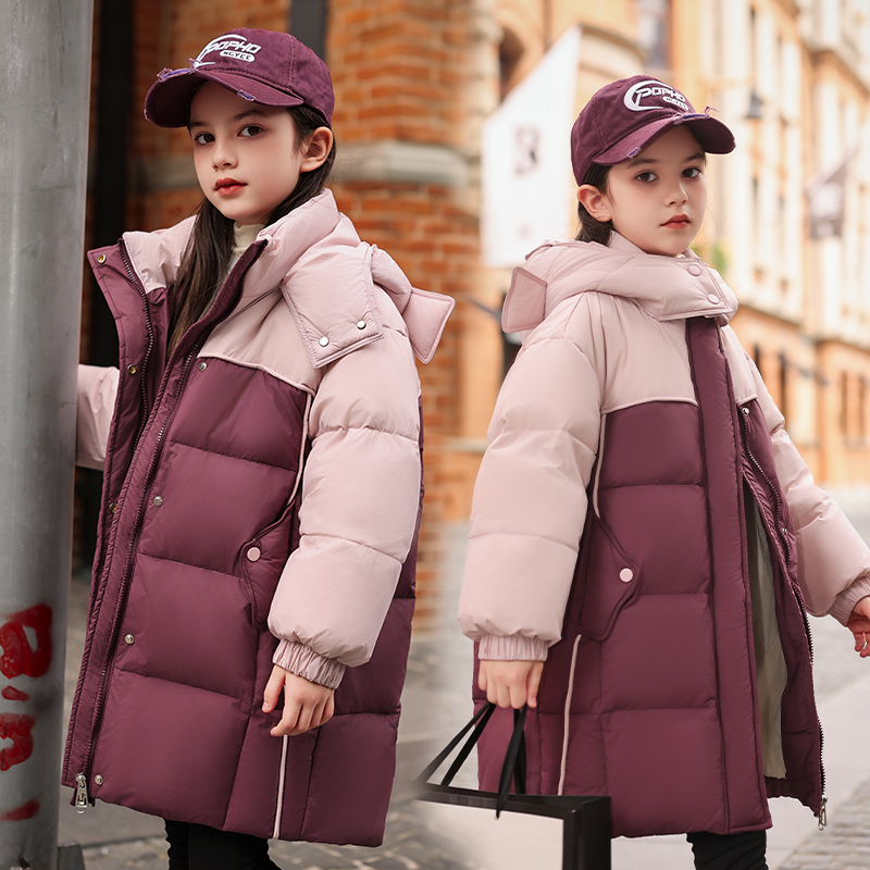 儿童羽绒服女童中长款保暖加厚2024新款石墨烯中大童女孩冬外套