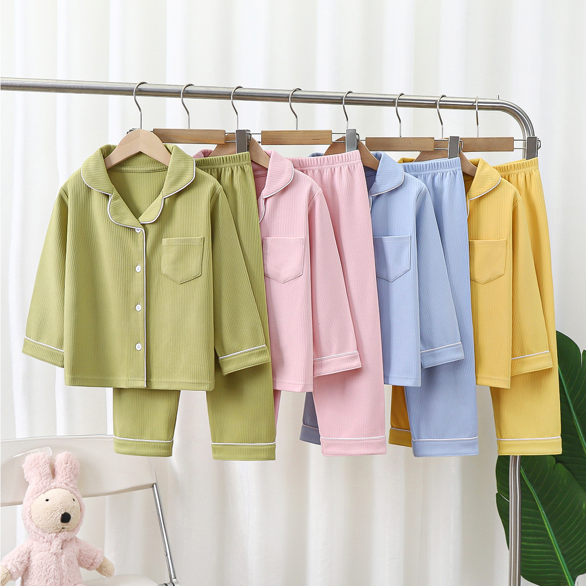儿童德绒睡衣套装2023新款保暖秋冬季家居服男女加厚弹力秋两件套