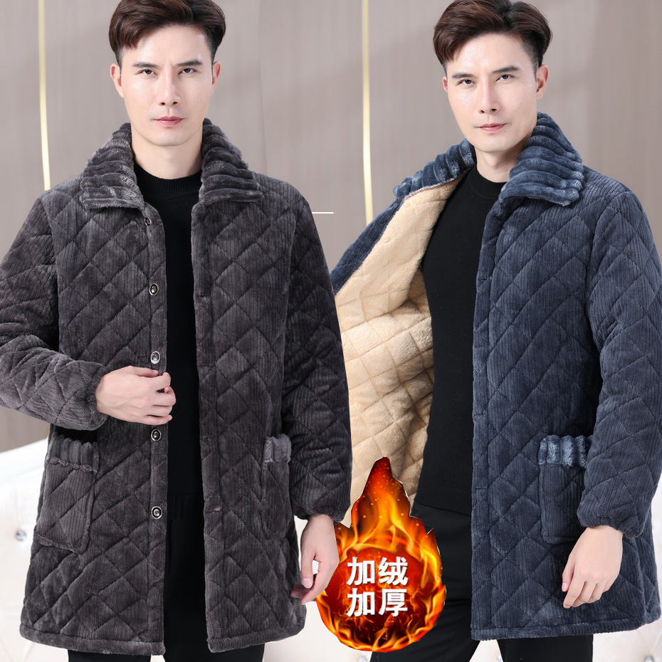 加绒加厚男冬季新款罩衣宽松外套耐脏棉衣保暖工作服中长版男棉服