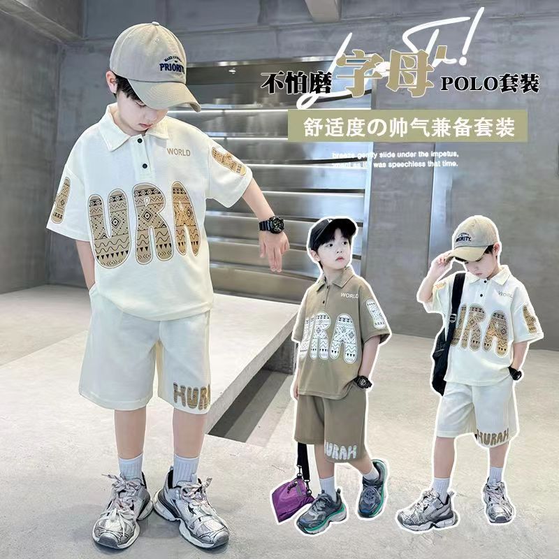 LQ男童左团夏装短袖套装2025新款儿童夏季衣服中大童短裤男孩夏款