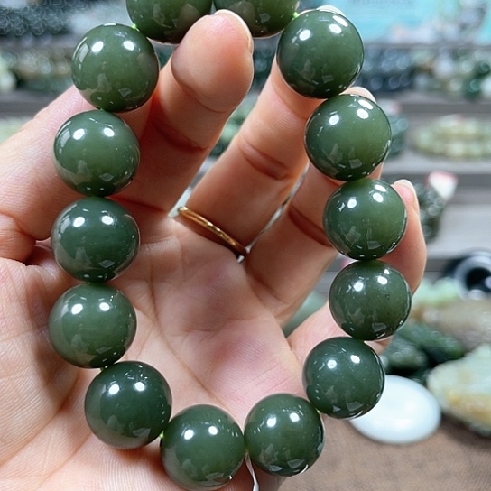 和田玉手链未镶嵌新疆和田青黄口料卡16